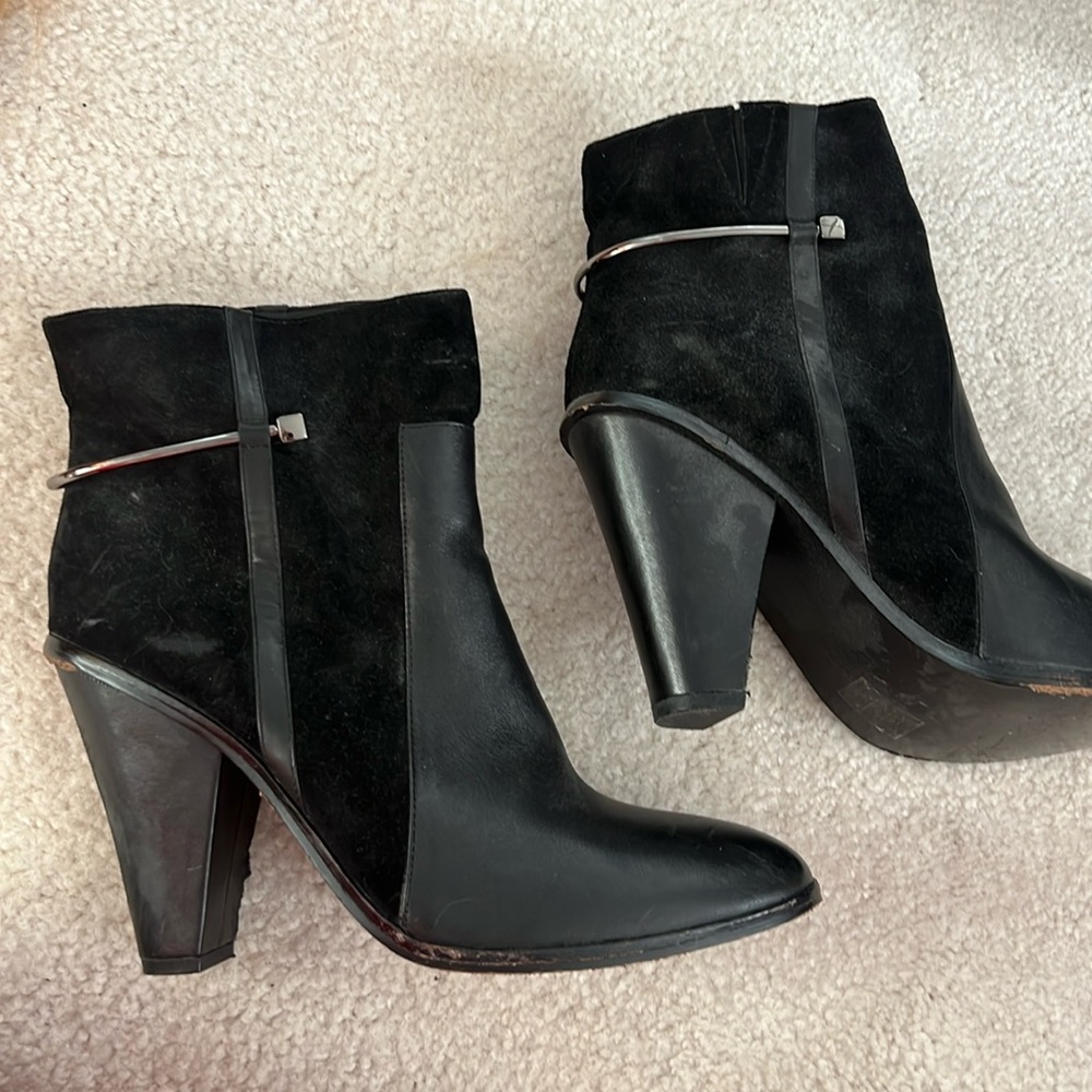Women’s booties - black with silver, leather and suede detailing